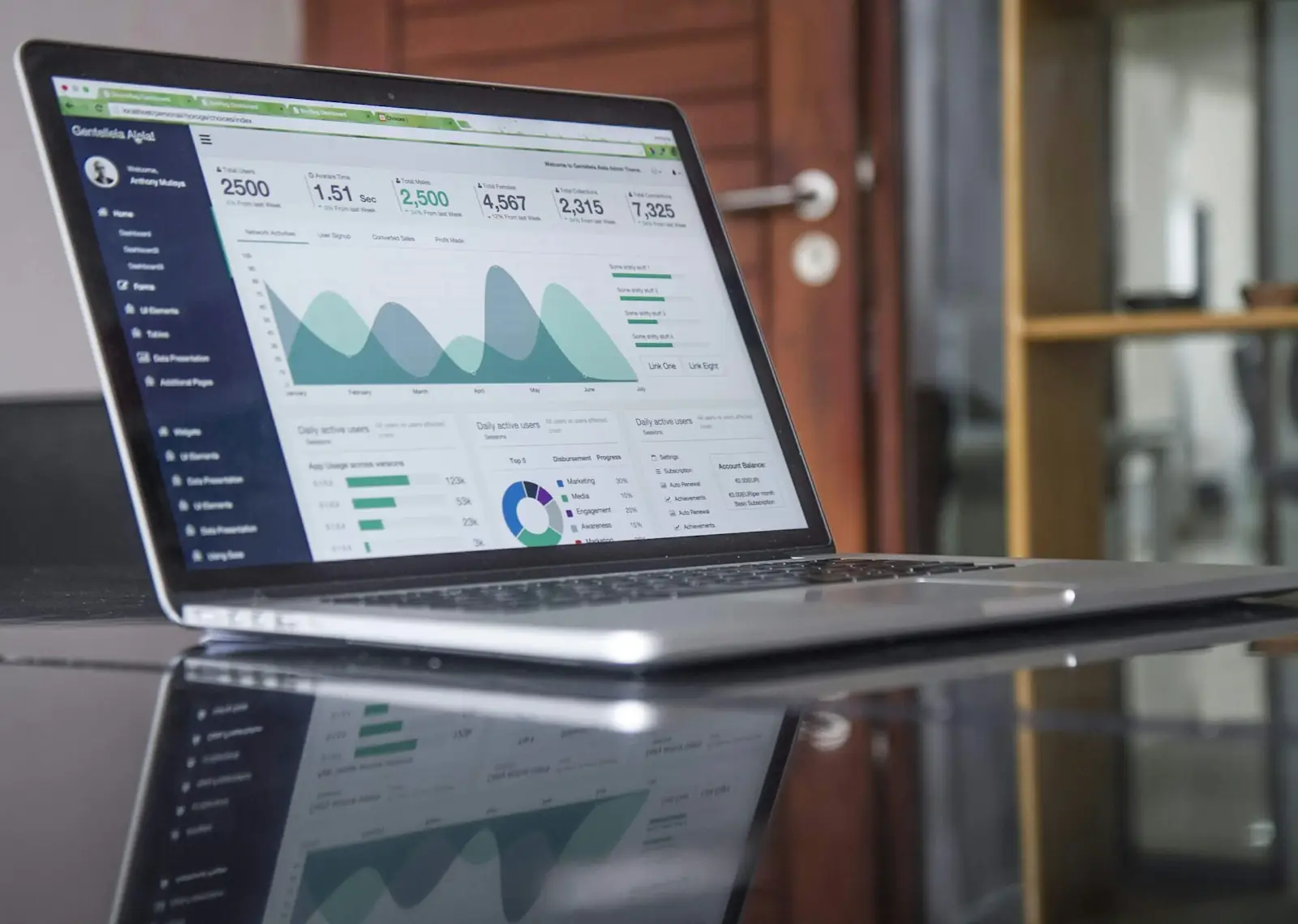 Laptop showing website traffic charts and search analytics